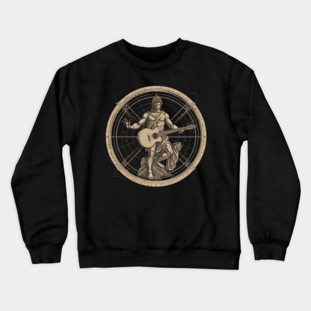 Da Vinci Vitruvian Man Guitar Rock Crewneck Sweatshirt by zackdesigns